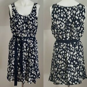 Gap Navy Blue Multi Print Pleated Belted Chiffon Sleeveless Dress Size 12